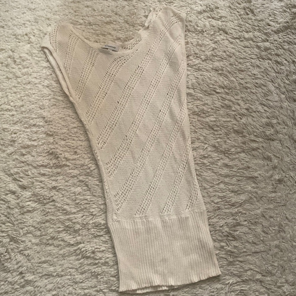 Y2K bebe white metallic off the shoulder tunic sweater